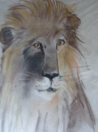 Portretschilderij van een leeuw